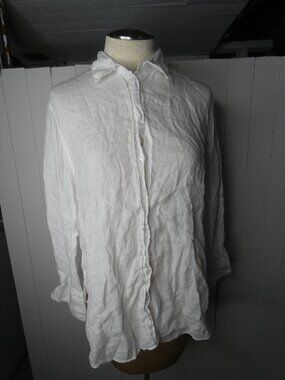 Zara Women's M White 100% Linen Button Up Top Boxy Long Sleeve Lightweight
